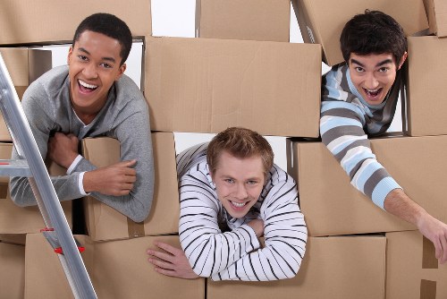 Business equipment and boxed files ready for office removals in Greenwich