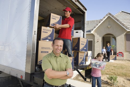 Packed boxes and furniture ready for a Greenwich home move