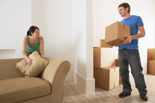 Packed office contents prepared for a Greenwich business move